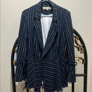 Free People Navy and White Striped Blazer